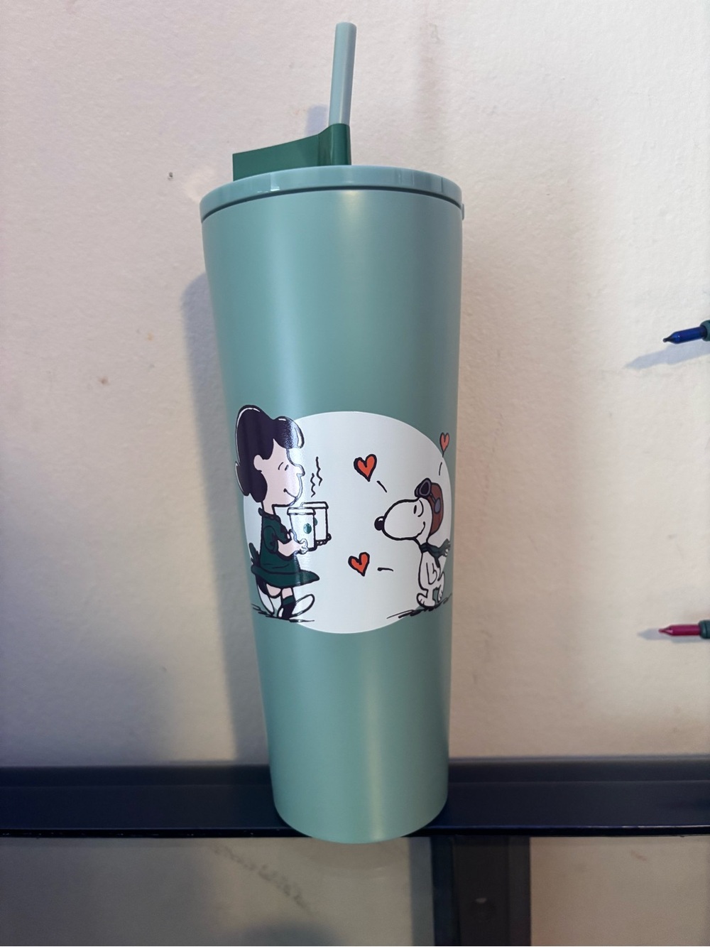 Green Stainless Travel Tumbler with Peanuts Graphic - Picture 3 of 4